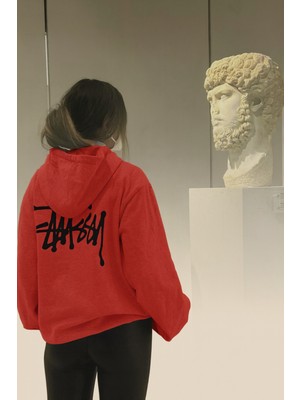 Bellanova Unisex 3 Iplik Kalın Kumaş Arka Baskılı Kapüşonlu Kanguru Cepli Rahat Oversize Hoodie