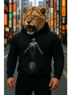 Bellanova Erkek 3 Iplik Şardonlu Sanatsal Baskılı Hoodie Ruh Figürlü Oversize Sweatshirt