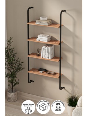 Bofigo 4 Raflı Duvara Monte Kitaplık Dekoratif Kitaplık Çam