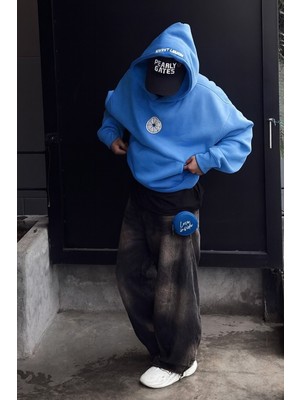 Bellanova 3 Iplik Kapüşonlu Kanguru Cepli Sweatshirt – Göğüs Yuvarlak Minimal Baskılı Unisex