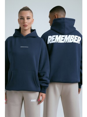 Bellanova Unisex Remember Yazı Baskılı Kapüşonlu Kanguru Cepli Oversize 3 Iplik Sweatshirt