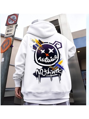 Bellanova Erkek Kapüşonlu Sweatshirt – Renkli Graffiti Ayı Baskılı Oversize Hoodie