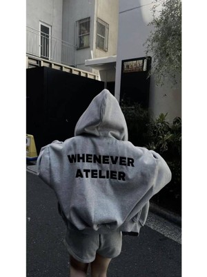 Bellanova Unisex Kapüşonlu Sweatshirt Oversize Arka Baskılı "whenever Atelıer" 3 Iplik Şardonlu