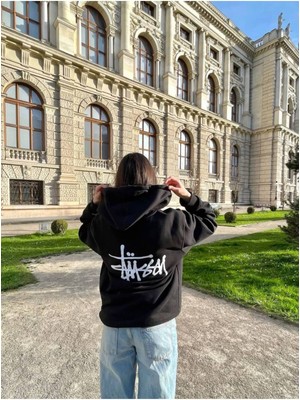 Bellanova Unisex Oversize 3 Iplik Şardonlu Kalın Kumaş Arka Yazı Baskılı Kapüşonlu Sweatshirt