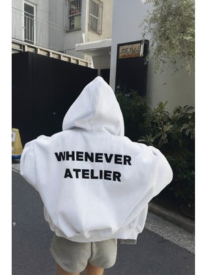 Bellanova Unisex Kapüşonlu Sweatshirt Oversize Arka Baskılı "whenever Atelıer" 3 Iplik Şardonlu