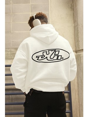 Bellanova Erkek Kapüşonlu Sweatshirt Oval Grafik Harf Baskılı Oversize Hoodie