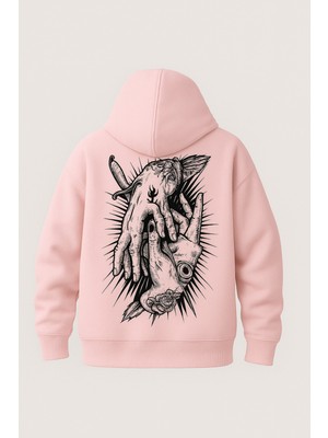 Bellanova Kapüşonlu Kanguru Cepli Oversize Sweatshirt Arka Grafik Baskılı Tarz Sokak Stili Rahat Günlük