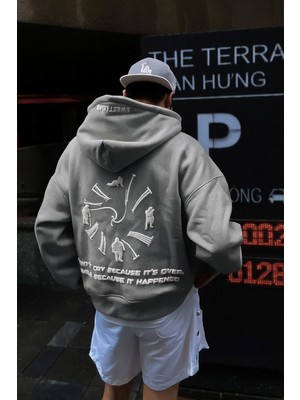 Bellanova Unisex 3 Iplik Kapüşonlu Kanguru Cepli Sweatshirt Sırtı Yazı ve Figür Desenli Baskılı