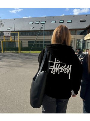 Bellanova Unisex Oversize 3 Iplik Şardonlu Arka Yazı Baskılı Kapüşonlu Kalın Sweatshirt