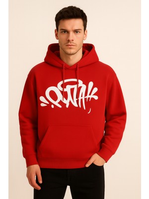 Bellanova Kapüşonlu Sweatshirt - Unisex - Oversize - 3 Iplik Şardonlu - Graffiti Baskılı