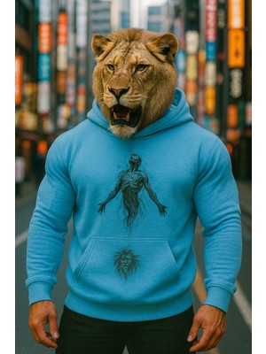 Bellanova Erkek 3 Iplik Şardonlu Sanatsal Baskılı Hoodie Ruh Figürlü Oversize Sweatshirt