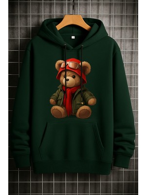 Bellanova Unisex 3 Iplik Şardonlu Kapşonlu Hoodie Sevimli Ayıcık Baskılı Sweatshirt