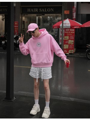Bellanova Kapüşonlu Sweatshirt Ön Yuvarlak Sembol ve Arka Figür Baskı Unisex Rahat Stil