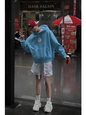 Bellanova Kapüşonlu Sweatshirt Ön Yuvarlak Sembol ve Arka Figür Baskı Unisex Rahat Stil