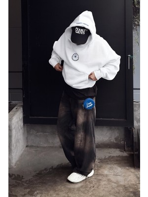 Bellanova 3 Iplik Kapüşonlu Kanguru Cepli Sweatshirt – Göğüs Yuvarlak Minimal Baskılı Unisex