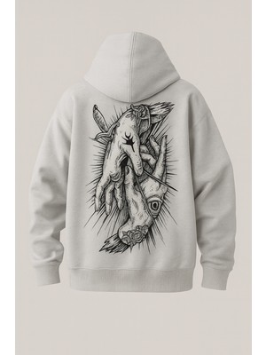 Bellanova Kapüşonlu Kanguru Cepli Oversize Sweatshirt Arka Grafik Baskılı Tarz Sokak Stili Rahat Günlük