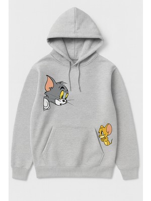 Bellanova Kapüşonlu Sweatshirt - 3 Iplik Şardonlu - Kanguru Cepli - Rahat Kalıp - Tom & Jerry Baskılı Hoodie
