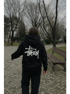 Bellanova Unisex 3 Iplik Kalın Kumaş Oversize Kapüşonlu Arka Yazı Baskılı Kanguru Cepli Street Sweat