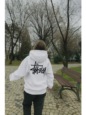 Bellanova Unisex 3 Iplik Kalın Kumaş Oversize Kapüşonlu Arka Yazı Baskılı Kanguru Cepli Street Sweat