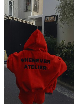 Bellanova Unisex Kapüşonlu Sweatshirt Oversize Arka Baskılı "whenever Atelıer" 3 Iplik Şardonlu