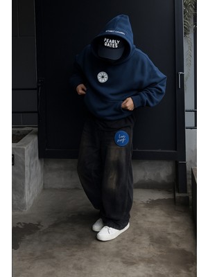 Bellanova 3 Iplik Kapüşonlu Kanguru Cepli Sweatshirt – Göğüs Yuvarlak Minimal Baskılı Unisex