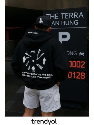 Bellanova Unisex 3 Iplik Kapüşonlu Kanguru Cepli Sweatshirt Sırtı Yazı ve Figür Desenli Baskılı