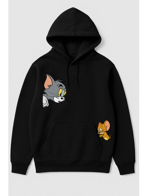 Bellanova Kapüşonlu Sweatshirt - 3 Iplik Şardonlu - Kanguru Cepli - Rahat Kalıp - Tom & Jerry Baskılı Hoodie