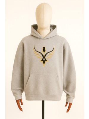 Bellanova Unisex Kapüşonlu Sweatshirt - Eagle Logo Baskılı - 3 Iplik Şardonlu - Rahat Günlük Spor Stil