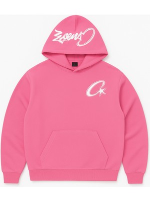 Bellanova Kapüşonlu Sweatshirt - Unisex - Oversize - 3 Iplik Şardonlu - Letter & Star Baskılı