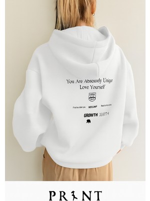 Bellanova Kadın Kapüşonlu 3 Iplik Sweatshirt Yazılı Sırt Baskılı Oversize Rahat Şık Günlük Stil