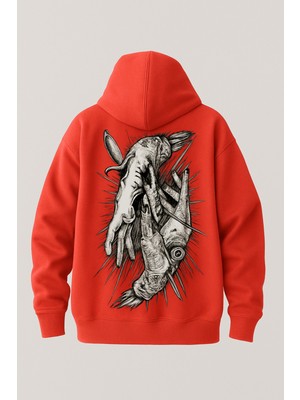 Bellanova Kapüşonlu Kanguru Cepli Oversize Sweatshirt Arka Grafik Baskılı Tarz Sokak Stili Rahat Günlük