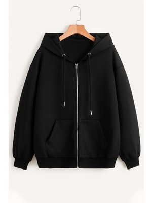 Bellanova Unisex Üç Iplik Fermuarlı Kapüşonlu Sweatshirt – Rahat Kalıp Basic Hoodie Cepli Günlük