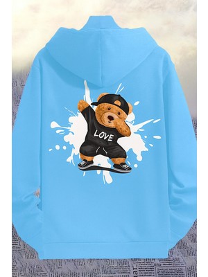 Bellanova Unisex Kapüşonlu 3 Iplik Şardonlu Kanguru Cepli Dans Ayıcıklı Baskılı Hoodie