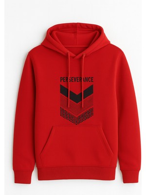 Bellanova Kapüşonlu Kanguru Cepli Oversize Sweatshirt Ön Perseverance Yazılı Geometrik Baskılı Günlük