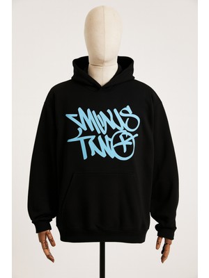 Bellanova Unisex Oversize Kapüşonlu Sweatshirt - 3 Iplik Şardonlu - Graffiti Baskı - Rahat Günlük Stil