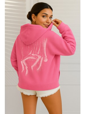 Bellanova Kadın Oversize Kapüşonlu Sweatshirt Arka Baskılı Sanatsal Tasarım Üç Iplik Kanguru Cepli