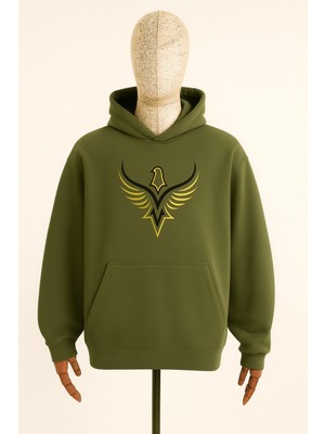 Bellanova Unisex Kapüşonlu Sweatshirt - Eagle Logo Baskılı - 3 Iplik Şardonlu - Rahat Günlük Spor Stil