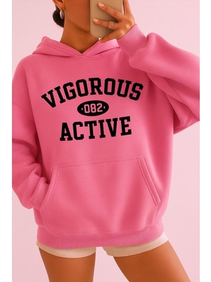 Bellanova Kapüşonlu Kanguru Cepli Oversize Sweatshirt Ön Vıgorous Actıve Yazılı Rahat Spor Günlük Stil