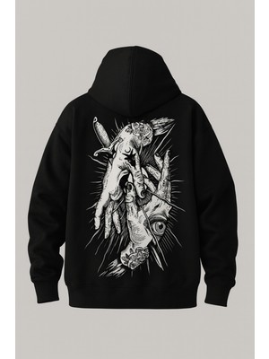 Bellanova Kapüşonlu Kanguru Cepli Oversize Sweatshirt Arka Grafik Baskılı Tarz Sokak Stili Rahat Günlük