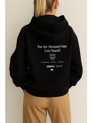 Bellanova Kadın Kapüşonlu 3 Iplik Sweatshirt Yazılı Sırt Baskılı Oversize Rahat Şık Günlük Stil