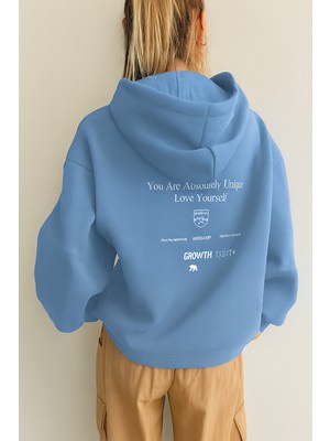 Bellanova Kadın Kapüşonlu 3 Iplik Sweatshirt Yazılı Sırt Baskılı Oversize Rahat Şık Günlük Stil
