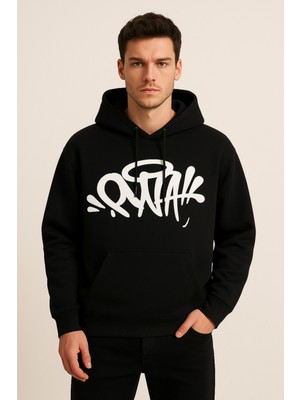 Bellanova Kapüşonlu Sweatshirt - Unisex - Oversize - 3 Iplik Şardonlu - Graffiti Baskılı