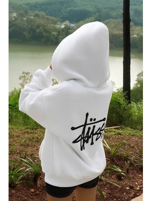 Bellanova Unisex 3 Iplik Kalın Kumaş Kapüşonlu Kanguru Cepli Arka Baskılı Oversize Rahat Günlük Hoodie