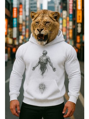 Bellanova Erkek 3 Iplik Şardonlu Sanatsal Baskılı Hoodie Ruh Figürlü Oversize Sweatshirt