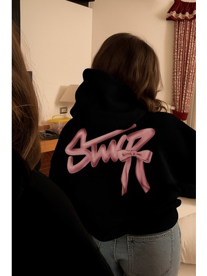 Bellanova Unisex 3 Iplik Oversize Kapüşonlu Kanguru Cepli Swnd Fiyonk Desenli Sırt Baskılı Sweatshirt