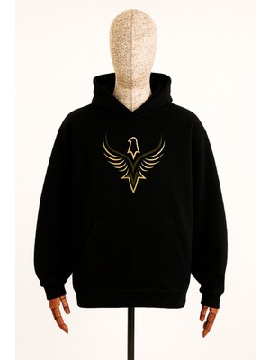 Bellanova Unisex Kapüşonlu Sweatshirt - Eagle Logo Baskılı - 3 Iplik Şardonlu - Rahat Günlük Spor Stil