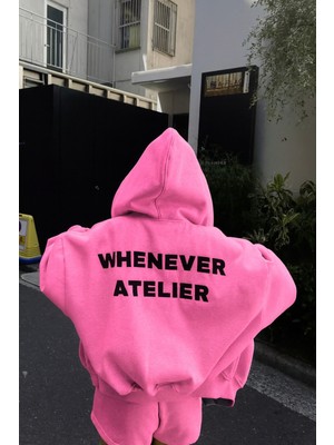Bellanova Unisex Kapüşonlu Sweatshirt Oversize Arka Baskılı "whenever Atelıer" 3 Iplik Şardonlu