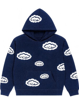 Bellanova Unisex Kapüşonlu Sweatshirt 3 Iplik Kanguru Cepli Rahat Kesim Bulut Desenli Baskılı Hoodie