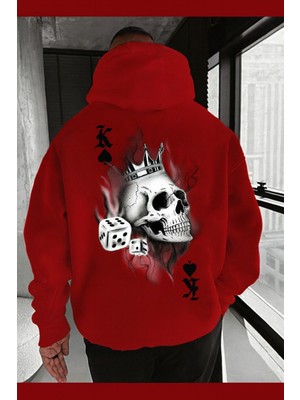 Bellanova Unisex Oversize Kapüşonlu King Skull Taç Zar Desenli Kupa Sembol Baskılı Streetwear Sweatshirt