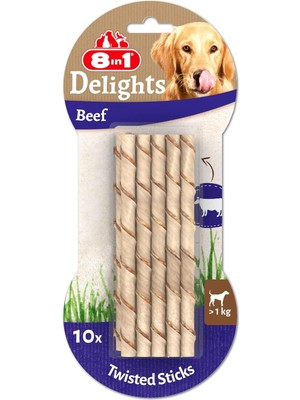 Hype Store 8in1 Delights Beef Twisted Sticks Burgu Çubuklar 10'lu, 55 gr Köpek Ödülü